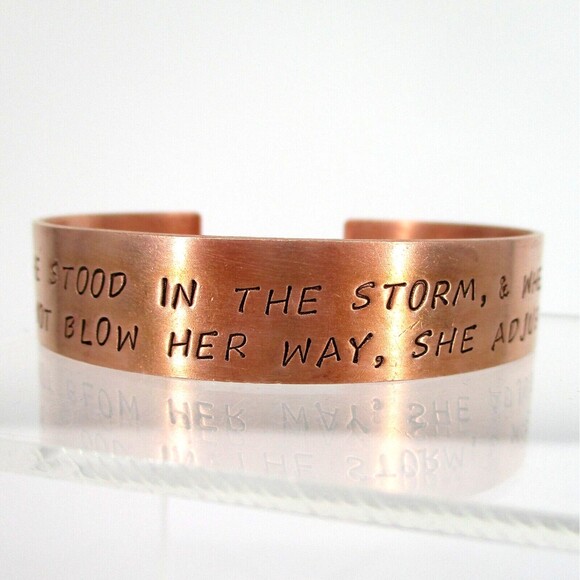Cuff Bracelet Solid Copper Women Strength Quote She Stood In The Storm - Picture 4 of 8